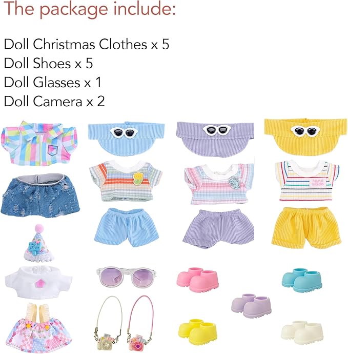 Ezcora Clothes for Doll, 5 Pack Clothes for 17cm Doll Include Pairs of Shoes, Perfect for Play & Display, Doll Outfits Accessories for Collectors (No Dolls) (Rainbow Style)