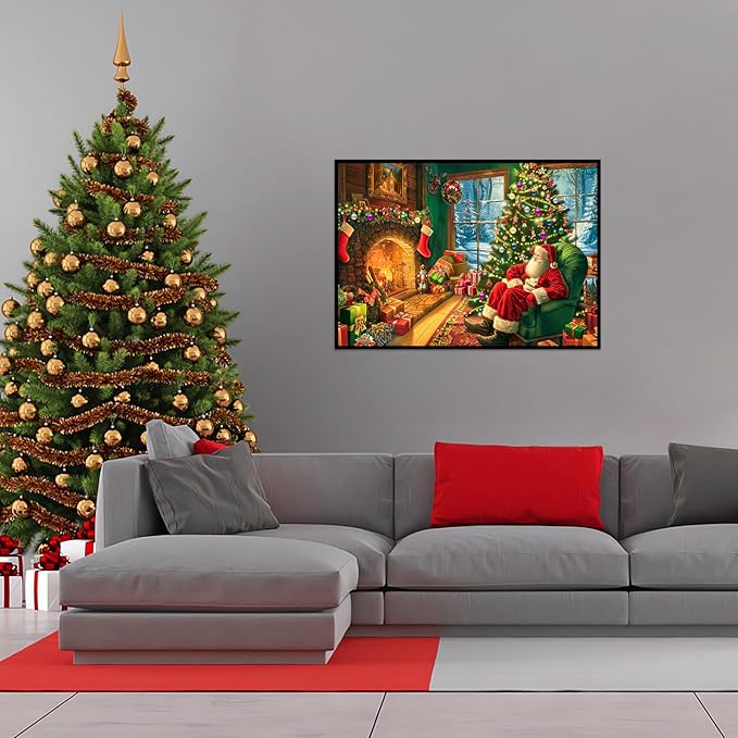 Christmas Puzzles 1000 Pieces, Festive Fireplace Puzzle Santa Claus Christmas Puzzles, Puzzles for Adults 1000 Piece Puzzle for Adults Vacation Jigsaw Puzzle Challenging Gift for Teens