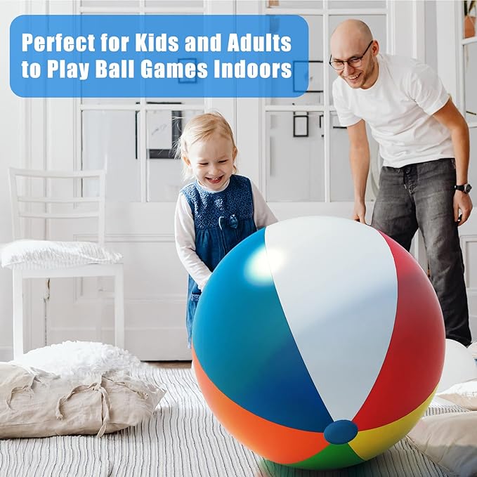 2 Pack Big Beach Ball 24 Inch Diameter, Giant Beach Ball Bulk for Pool Durable and Thick Inflatable Beachballs fo Beach Outdoor Games & Activities