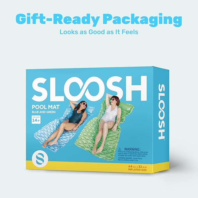 SLOOSH Inflatable Pool Floats Raft,Floating Lounge for Adults,64x32 inch Swimming Mat Pool Mattress with Headrest,2 Pieces Float Air Mat for Summer Water Beach Fun