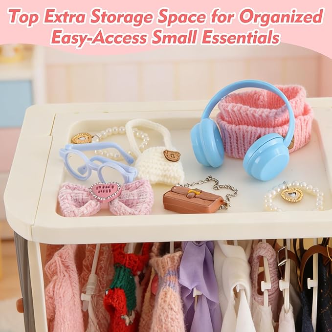 2026 Foldable Doll Closet Storage Box, Portable Organizer Case Compatible with labubu Clothes,Dust-Resistant Doll Clothes Closet,Stackable Design&Exclusive Gift:1Exquisite Necklace