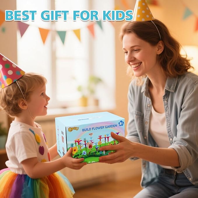 Flower Garden Building Toy for Toddler - Birthday Gifts for Preschool Kids Age 3-5 5-7 Years Old, Educational STEM Set with 140 Pieces, Girls Stacking Pretend Play Gardening Kit