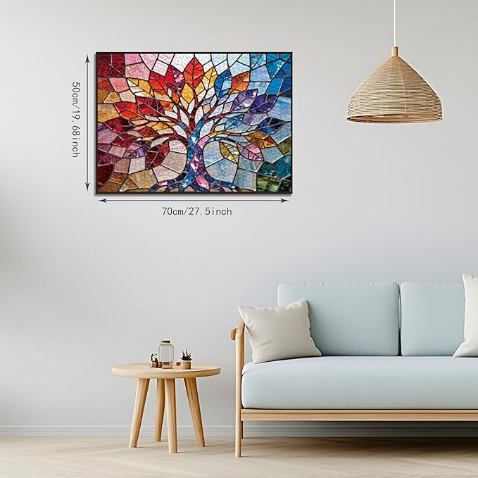 1000 Piece Adult Puzzle, Rainbow Stained Glass Tree of Life Jigsaw, Puzzles for Adults Colorful Geometric Mosaic Puzzles, Home Decor Gift for Art & Nature Lovers