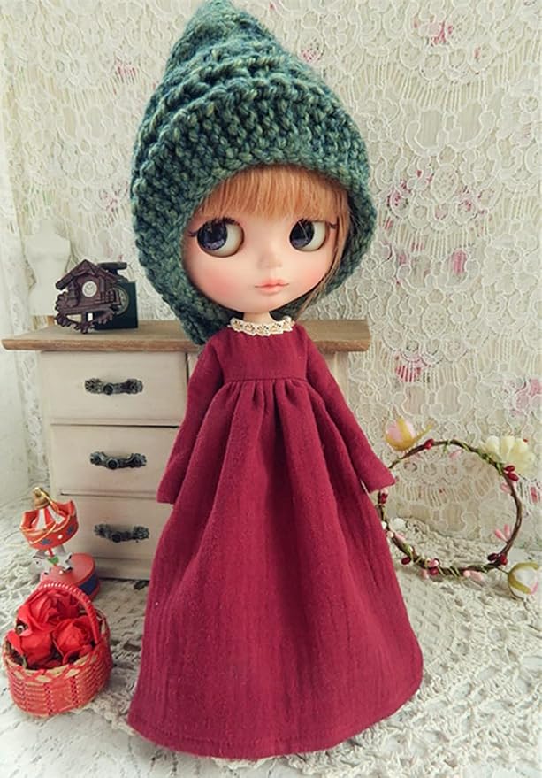 Doll Clothing Extra Long Robe for Blyth,Ob24,Licca,Azone BJD Doll Clothes Toys Accessories Gifts (Wine Red) (Only Clothes)