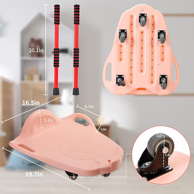 Large Scooter Board for Kids, Plastic Floor Scooter Board with Handles and Buckle, Gym Scooters for Indoor Outdoor Sports,Sensory Training