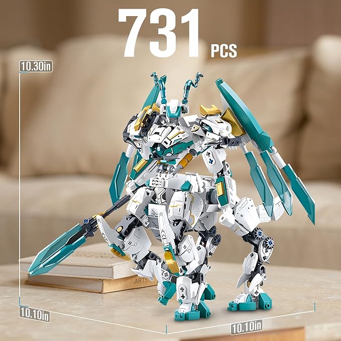 HIGH GODO Dragon Transforming Mech Building Blocks Set, 2 in 1 Warrior City Action Robot Model Building Kit, 731 Pieces Cool Rider Mech Toys Gift for Adults and Teens 14+