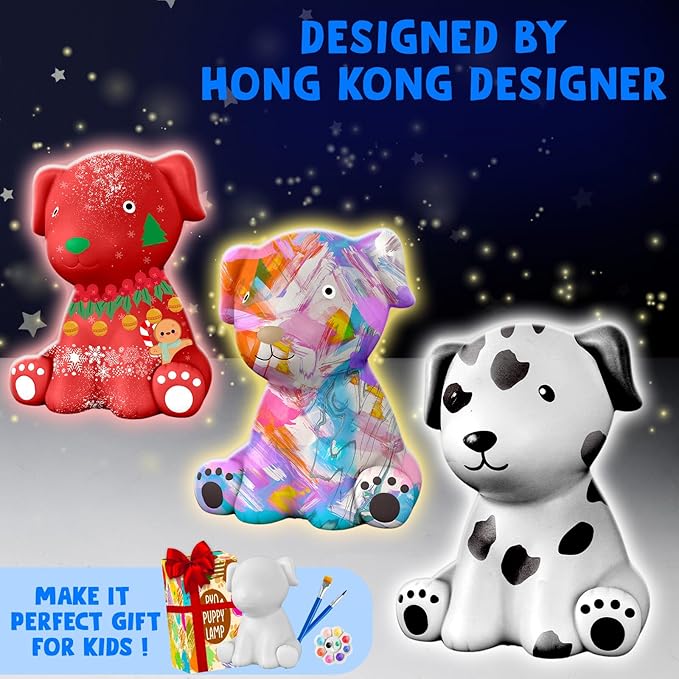 Goody King Paint Your Own Dog Lamp Kit, Easter Basket Stuffers, DIY Night Light, Crafts for Teens Girls Boys, Arts & Crafts Kit, Painting Kit for Kids, Easter Birthday Gift for Kids Ages 3 4 5 6 7 8+