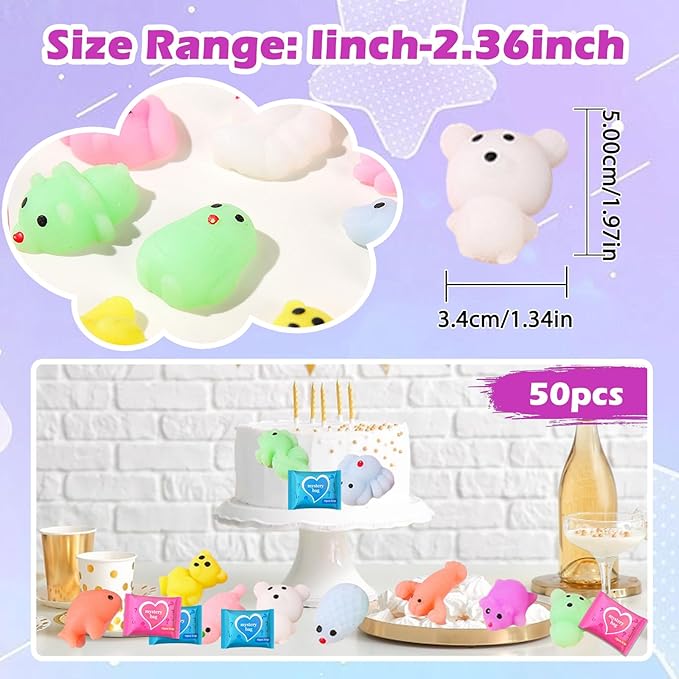 50-Pack Squishy Fidget Toys Blind Bags β Mini Mochi Squishies Mystery Toys for Kids, Party Favors, Classroom Prizes, Goodie Bag Stuffers, Sensory Stress Relief Squeeze Toy