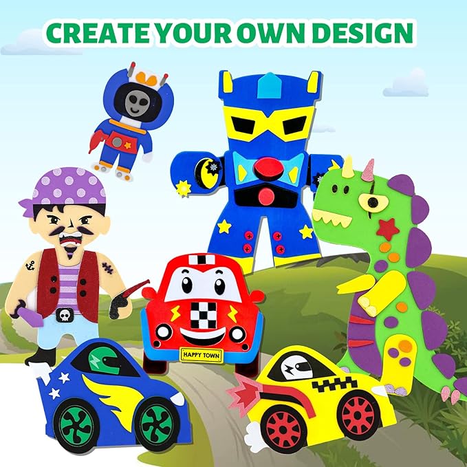 VKPI 4 Pieces EVA Foam Art Crafts Gift Kit, Creative Make Your Own Spacemen, Cartoon Foam Paper Craft Projects for Kids Ages 4+ Toddler, Preschool Learning Toy for Birthday Party Favor Supplies