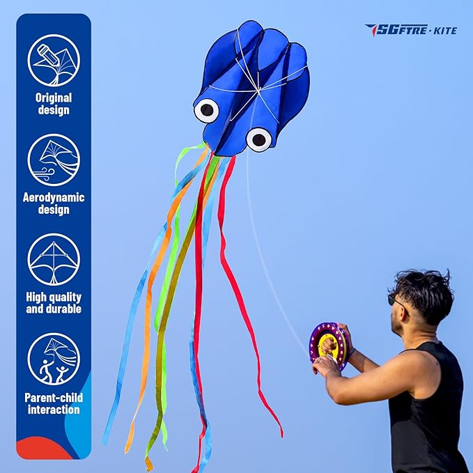 3 Piece Set Butterfly Delta Octopus Kites for Kids and Adults,Easy to Fly for Outdoor Adults Children Line Kite for Kids Toy (Green Dragon+ Delta+Octopus Blue, 3)