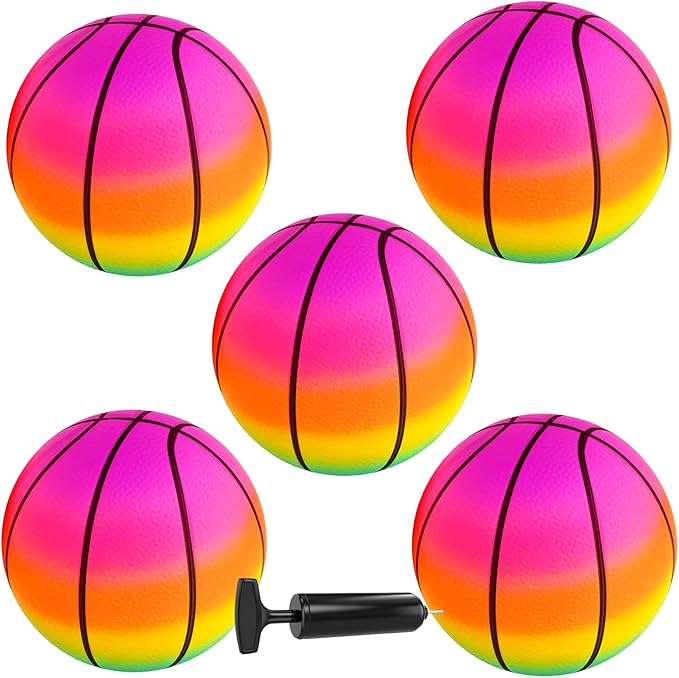 Mini Toy Basketballs Set - 8" Small Balls with Pump, Over The Door Mini Hoop Replacements, Indoor Basketball Toy for Toddlers, Kids, Teenagers, Pool, Yard, Outdoors 5 Pack
