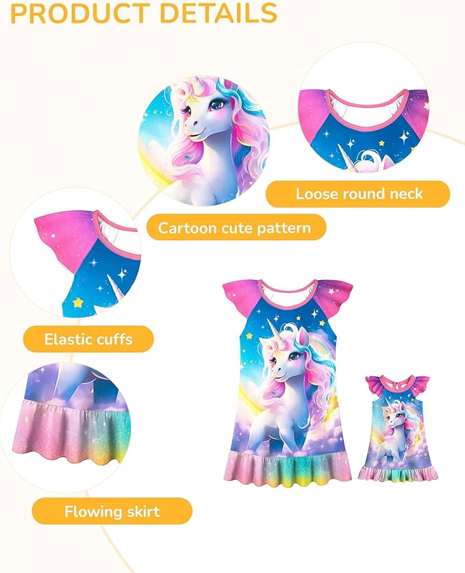LQSZ Doll and Girl Matching Nightgown Outfit Pajamas Nightie Nightgown for Girls and Dolls Clothes