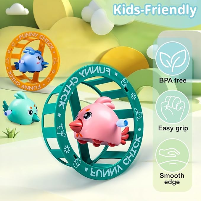 umbresen Wind Up Toys Set Funny Chick with Removable Circle, Easter Basket Stuffers Crawling Baby Toys Novelty Fidget Sensory Table Floor Games Birthday Party Gifts for 1 2 3 Year Old Toddler Kids