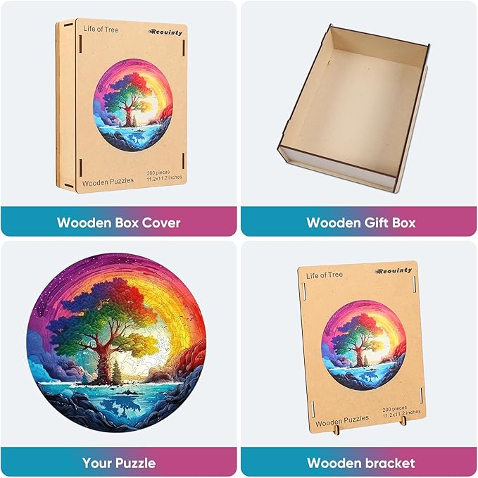 Reouinty Puzzles for Adults 200 Pieces, Life Tree Rainbow Waterfall Jigsaw Puzzles, Wall Decor, Unique Shape Adult Puzzles, Wood Puzzle Creative Gift for Adults 11.2x11.2 in
