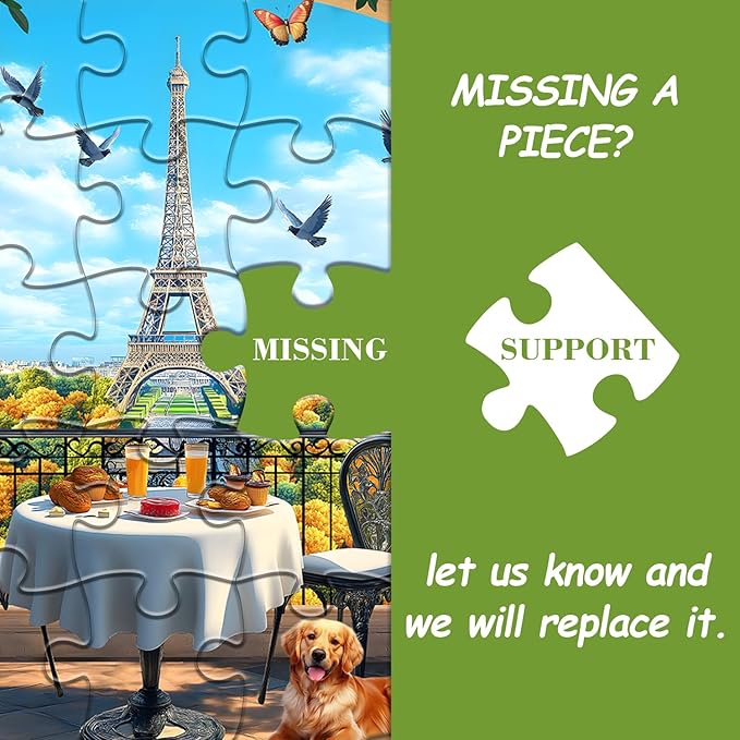 Paris Jigsaw Puzzles 1000 Pieces, Flower Landscape Scenery Puzzle Features Bird Dog Cat Butterfly, Eiffel Tower Nature Scenic Floral Challenge for Adults
