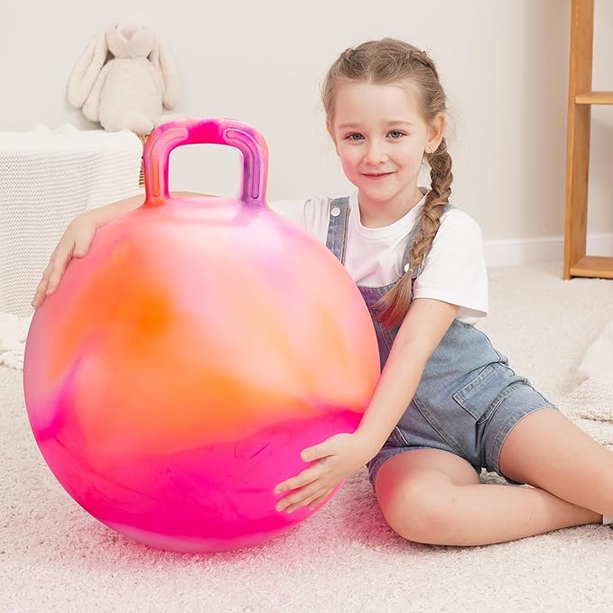 ZOOJOY Hopper Ball for Kids, 18In Bouncy Ball with Handle, Orange Clouds Girls Toys for Indoor Outdoor Active Play Hopping Ball, Easter Basket Stuffers Girls Boys Gifts for 3 4 5 6 7 8 Yr Balance Toys