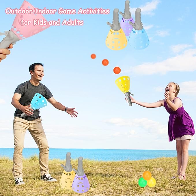 24Pcs Pop-Pass-Catch Ball Game with 8 Catch Launcher Baskets and 16 Balls,Outdoor Indoor Game Activities,Lawn Games Beach Sport Toys for Party Favor,Kids 4 5 6 7 8 9 10+