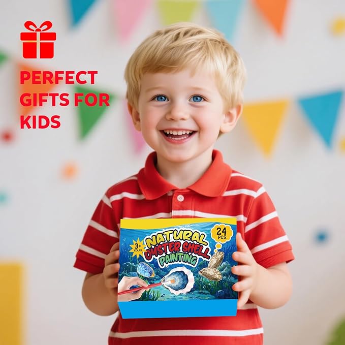 GMGH 24Pcs Oyster Shells Painting Kit for Kids, 3"-4" Oyster Shell for Crafts, Bulk Sea Shells Arts and Crafting Supplies, DIY Seashells Ornaments for Christmas, Home Decor