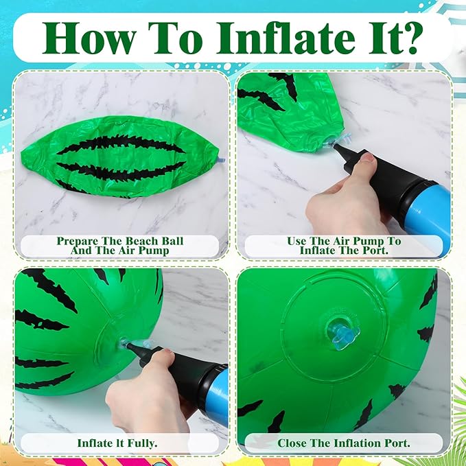 Sratte 20 Pcs Inflatable Beach Balls Bulk, Multiple Sizes Summer Swimming Pool Balls for Adults Hawaii Luau Party Supplies(Black, Green,Watermelon)