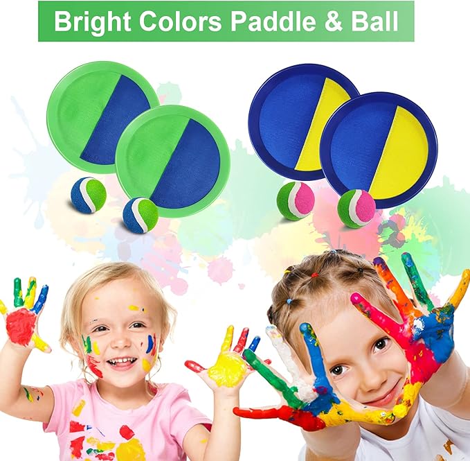 Jalunth Ball Catch Set Game Toss Paddle - Beach Toys Back Yard Outdoor Games Pool Backyard Target Throw Sticky Set Age 3 4 5 6 7 8 9 10 11 12 Years Old Boys Girls Kids Easter Gifts Green Blue 2 Pack