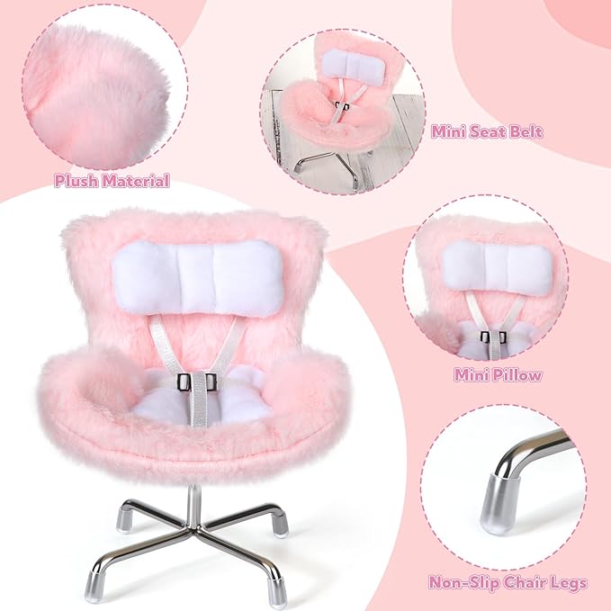 3 Pack Doll Chair Car Seat for Labubu, 15-17cm Dolls Accessories with Air Vent Clip & Desktop Stand, Cute Doll Car Seat for Toys Collection, (Purple, Pink, White)