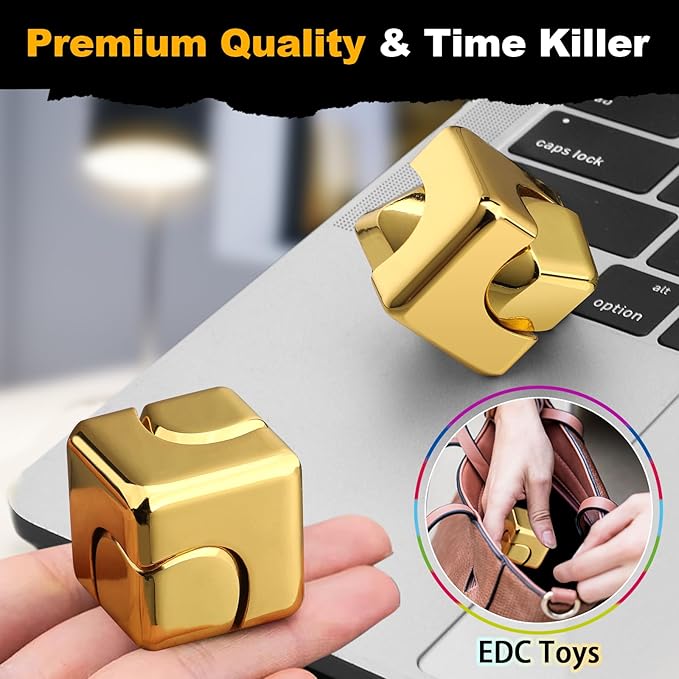 Gold Cube Fidget Spinner for Kids, Fidget Toy, Cool Hand Spinner Gift Toys Autism Sensory Toy Goodie Bags Pinata Filler,Treasure Box Christmas Stocking Stuffers, Deacortaion for Desk Home Office…