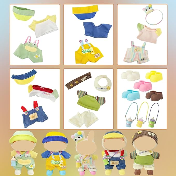 Ezcora Clothes for Doll, 5 Pack Clothes for 17cm Doll Include Pairs of Shoes, Perfect for Play & Display, Doll Outfits Accessories for Collectors (No Dolls) (Pastel Dopamine)