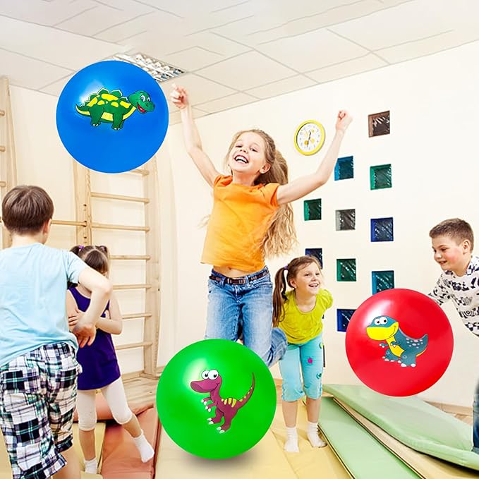 Hymaz 9 Inch 5 Pcs Bouncy Balls for Toddlers, Rubber Inflatable Bouncy Ball for Kids Ball Games, Soft Dinosaurs Sensory Balls with Pump for Indoor Outdoor Beach Playground Backyard Pool Class Games