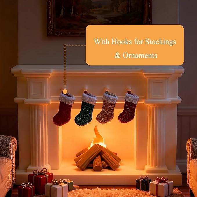 1:12 Scale Miniature Dollhouse Fireplace Set with Animated LED Fire Light, 3-Arm Candelabra & Tools – Realistic Decorative Fireplace for Dollhouse Lovers