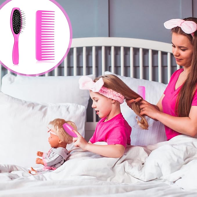 Civaner 3 Pieces Doll Wig Brush Set with Spray Bottle, Comb and Styling Accessories for 18 Inch Dolls(Pink)