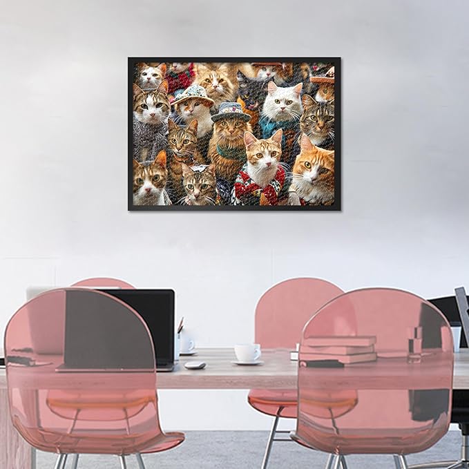 1000 Pieces Puzzles for Adults - Large Jigsaw Puzzle Cats Wearing Hats, Challenging Mind Game, for Puzzle Enthusiasts, Finished Size 19.5 x 27.5 Inch