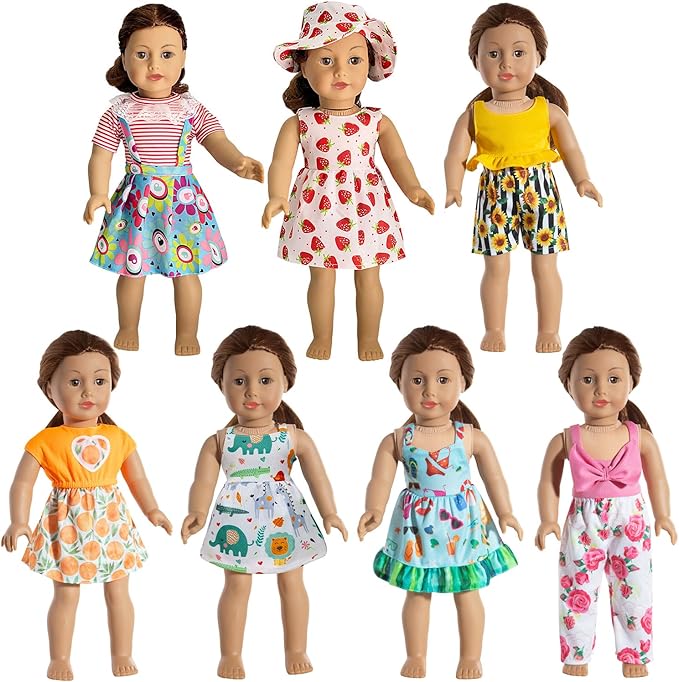 American 18 Inch Doll Clothes - 18 Inch Doll Clothes Accessories Fit American Dolls, 7 Set American Doll Outfits Dress, 18" American Doll Clothes and Accessories with Hat (Not Include The Doll)