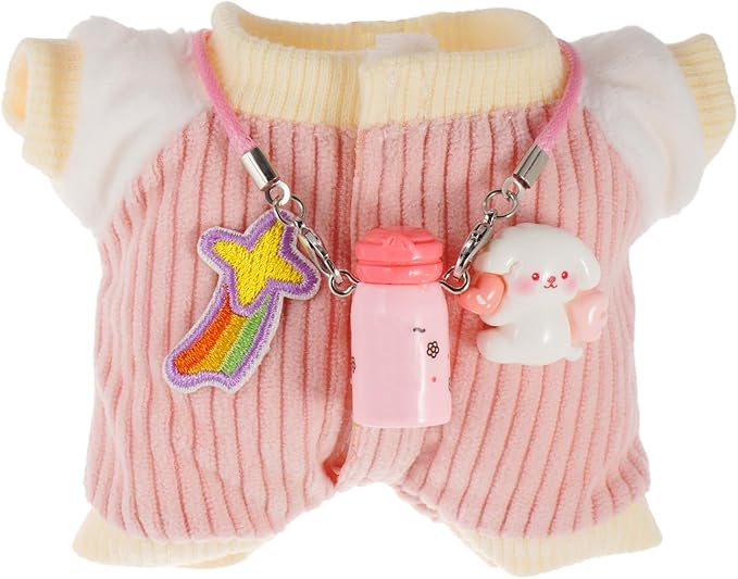 17cm Doll Clothes Set, Adorable Chic 2 PCS Pink Jumpsuit & Shoe Accessories (No Doll) - Cartoon Theme
