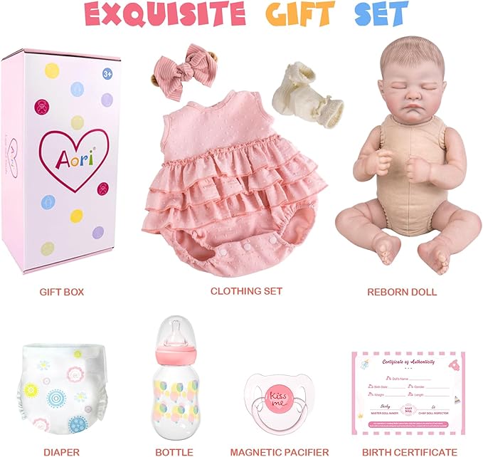 Aori Reborn Baby Dolls - Realistic 20 Inches Real Life Baby Doll with Feeding Kit, Lifelike Newborn Baby Girl Perfect for Kids 3+