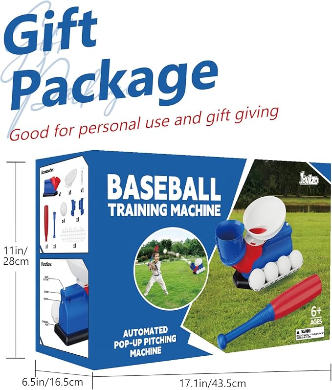Automatic Baseball Pitching Machine for Kids, Baseball Hitting Trainer with Bat & 4 Balls, T Ball Launcher Training Equipment, Outdoor Indoor Sports Toy Gift for Boys Girls 6+
