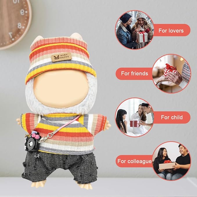 Clothes for Lububu 17cm Dolls(NO Doll) for Lububu Doll Outfits with Accessories Suit for Lububu Cute Stylish Dress Up Set Easter Gifts Black Pants
