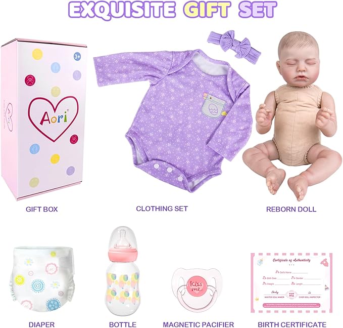 Aori Reborn Baby Dolls Realistic 20 Inches - Newborn Real Baby Doll Girl with Feeding Toy Kit, Lifelike Companion Gift Set for Kids, Birthday, Pretend Play