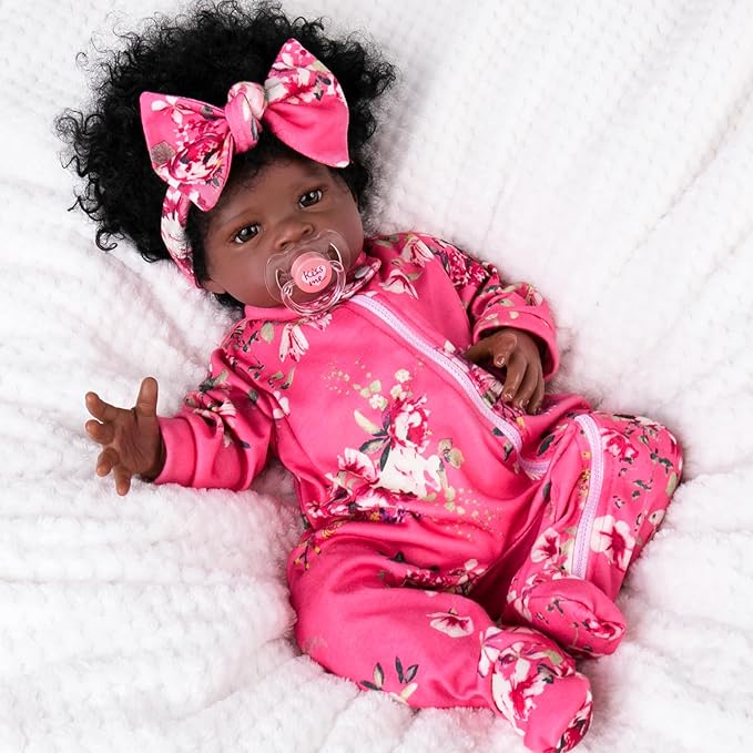 Aori Lifelike Reborn Baby Dolls Clothes 20 inch Pink Floral Jumpsuits Set for 17-20 Inch Newborn Girl Doll