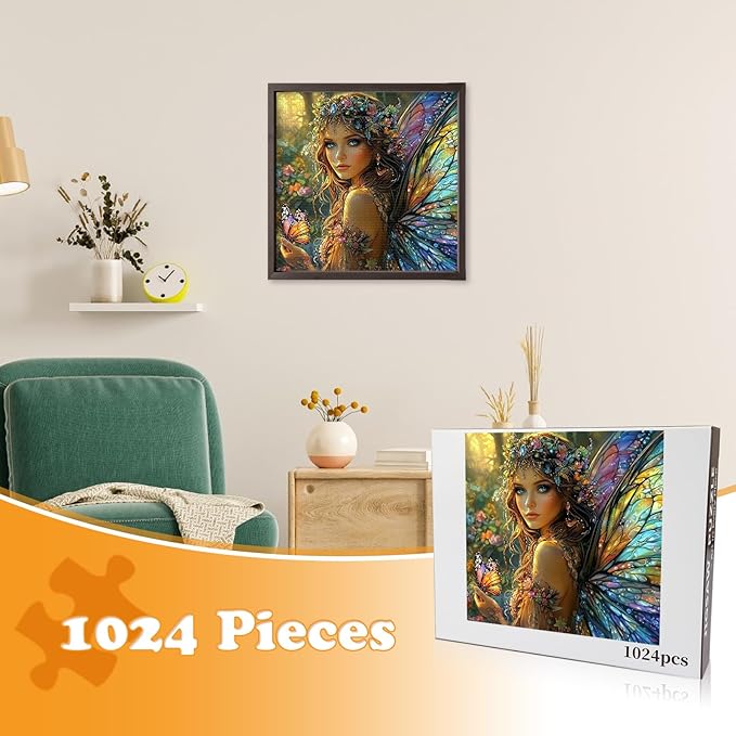 1024 Piece Fairy Butterfly Jigsaw Puzzle for Adults, Fantasy Forest Puzzles for Adults 1000 Pieces, Challenging Puzzle for Friends Family Activity Game Nights, Finished Size 19.7" x 19.7"