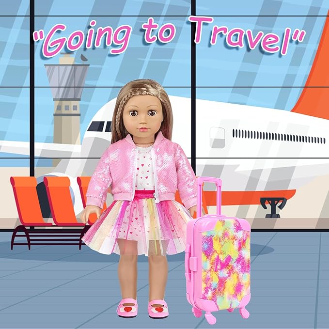 BDDOLL American 18 Inch Doll Clothes and Accessories with Travel Suitcase and Makeup fit 18 Inch Doll Includes Suitcase, Backpack, Sunglasses Lipstick, Eyeshadow Palette, Bracelet, Hair, Blusher