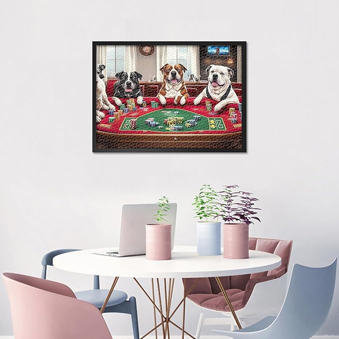 Jigsaw Puzzle 1000 Pieces for Adults, Cute Dogs Playing Poker at The Casino Adult Puzzles, 1000 Piece Puzzles, Puzzle Jigsaw Educational Finished Size 19.5 x 27.5 Inch