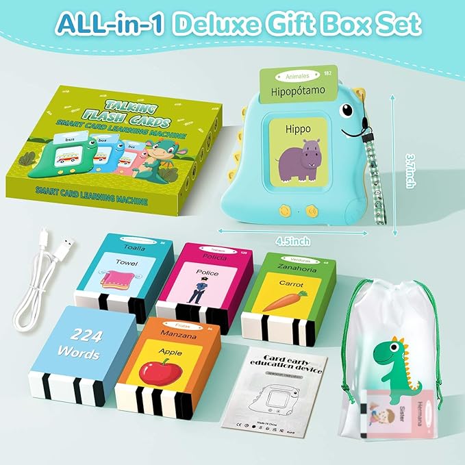 Alotwan Bilingual Talking Flash Cards Spanish/English, Learning Sensory Toys for Autistic Children, 224 Sight Words Español Speech Therapy Kids Toys Beginner, Birthday Gift for Little Boys and Girls