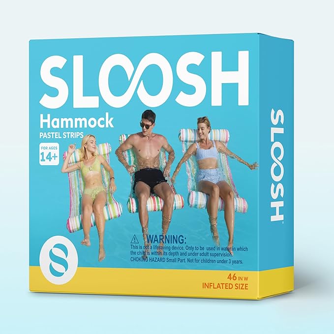 Sloosh 3 Pack 4-in-1 Inflatable Pool Floats - Water Hammock Lounges, Multi-Purpose Swimming Pool Accessories (Saddle, Lounge Chair, Drifter) for Pool, Lake, Outdoor, Beach