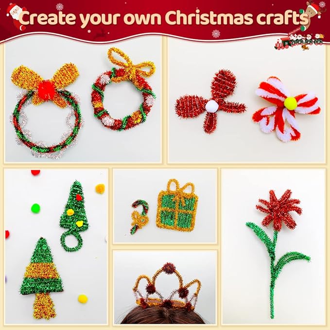 Praisebank Golden Glitter Pipe Cleaners for Crafts, 200pcs, Chenille Stems for DIY Projecets, Arts & Crafts Supplies for Festival Party Decorations