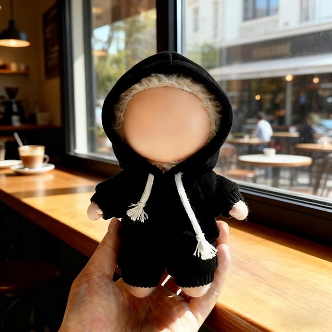Hoodies Clothes for LABUBU 17cm Doll (NO Doll), Casual Style Costumes for LABUBU Dress up Unique Style, Cute and Premium Dolls Outfit Accessories for LABUBU (Black Sweatshirt)