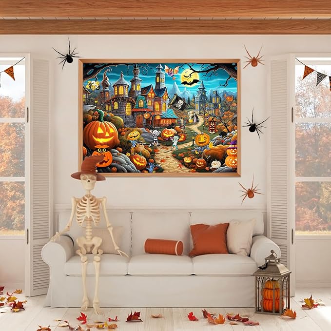 Halloween Puzzle for Adults 1000 Pieces,Fall Pumpkin Castle,Horror Haunted House Puzzle-Jigsaw Puzzles for Adults 1000 Piece Educational Games Colorful Puzzles for Home Decoration