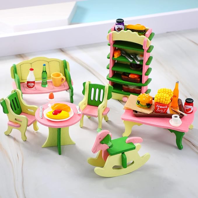 38 Pcs Miniature Food Toy Miniature Doll House Accessories Miniatures Play Sets Small Doll Food Dollhouse Foods, Hamburger Fries Soda Milk Juice Fast Foods Set for Pretend Kitchen(Fresh Style)