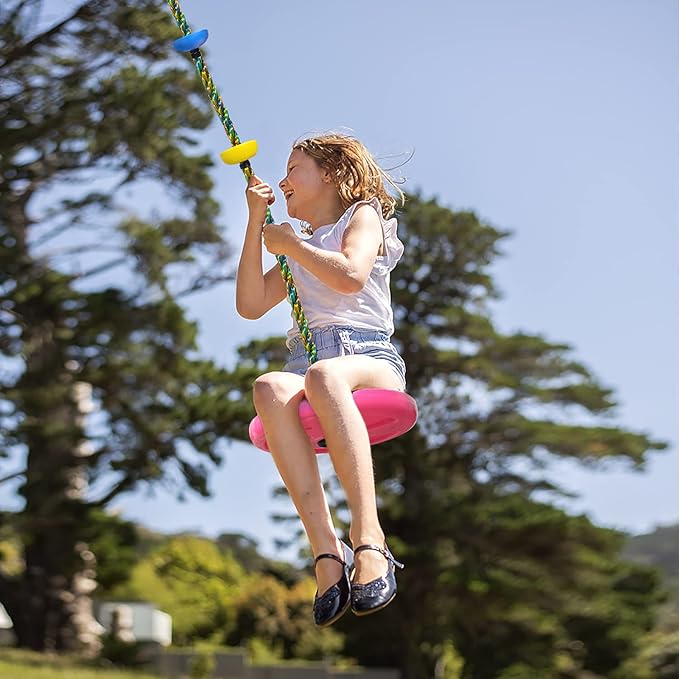 Tree Swing for Kids Backyard Single Disc Rope Climbing Swing Seat for Tree Indoor Outdoor Playground Set Accessories with Thickening 4 Ft Strap-Pink