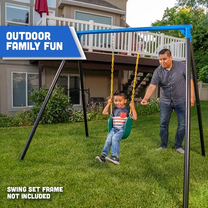 Squirrel Products Heavy Duty Strap Swing Seat - Playground Swing Seat Replacement and Carabiners for Easy Install - Green