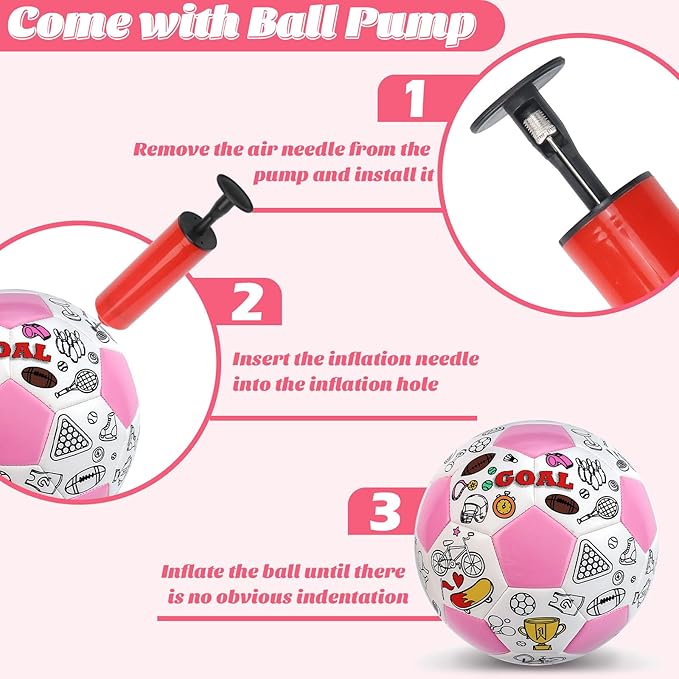 Size 4 Color Your Own Soccer Ball Pink DIY Custom Craft Kit with Pump 12 Markers Personalized Youth Toddler Training Paint Your Own Toy Creative Gift for Kids (Pink Soccer Ball, 4)